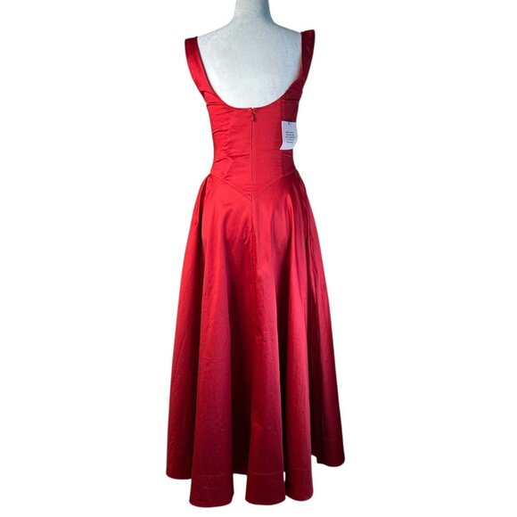 Helsa Stretch Cotton Sateen Midi Dress in Red Small New Womens Aline Fit n Flare - Picture 7 of 16